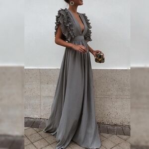 True Decadence Plunge Neck Ruffle Dress